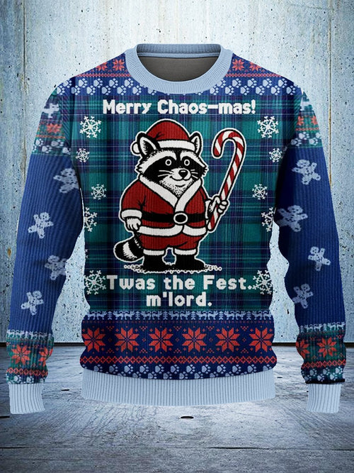 Candy Cane Raccoon Samurai Ugly Sweatshirt