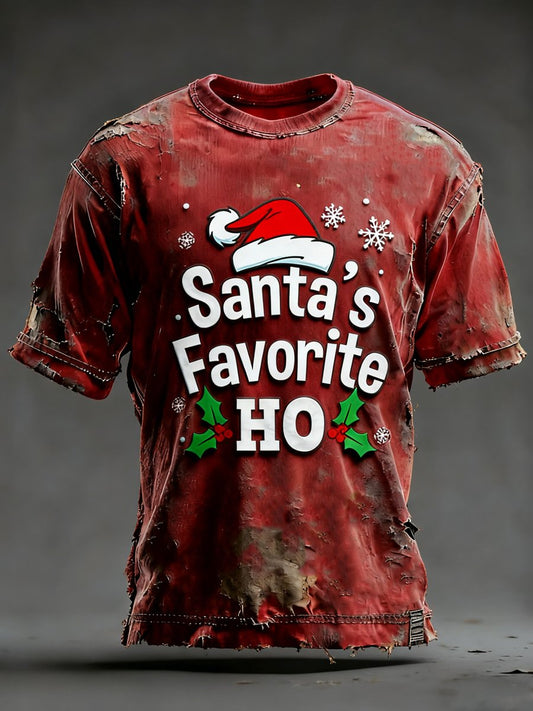 Men's Casual Retro Christmas Hat Print T-shirt