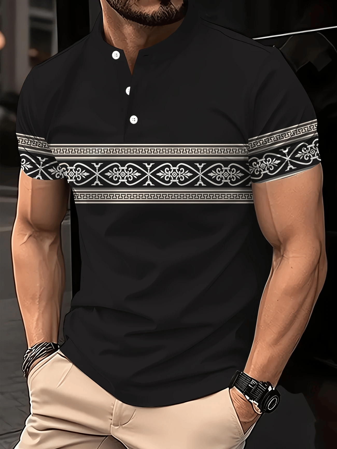 Men's Casual Short Sleeve Henley T-Shirt