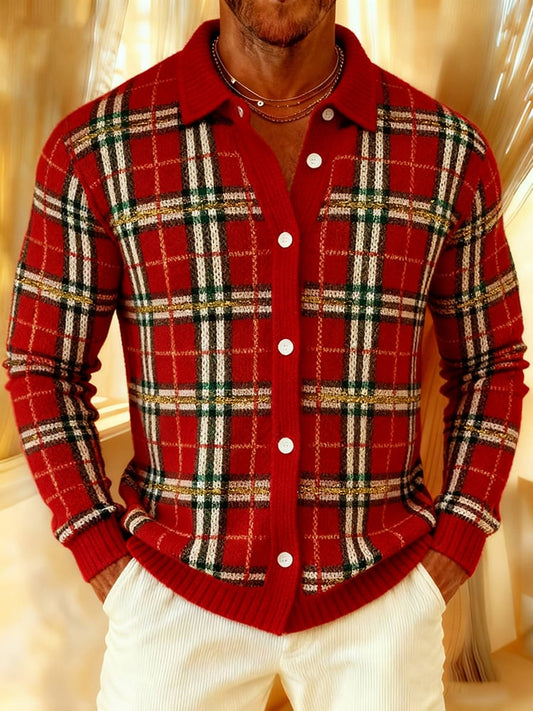 Men’s Christmas Plaid Soft Cozy Knit Cardigan Shirt