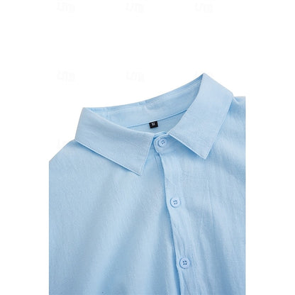 Men's Linen Shirt Summer Shirt Beach Wear Casual Shirt Button Up Shirt Plain Casual Daily Light Yellow White Pink Dark Navy Long-Sleeve Spring & Summer Clothing Apparel