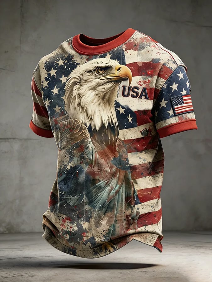 Men's Casual American 250th Anniversary Print Crew Neck Short Sleeve T-Shirt