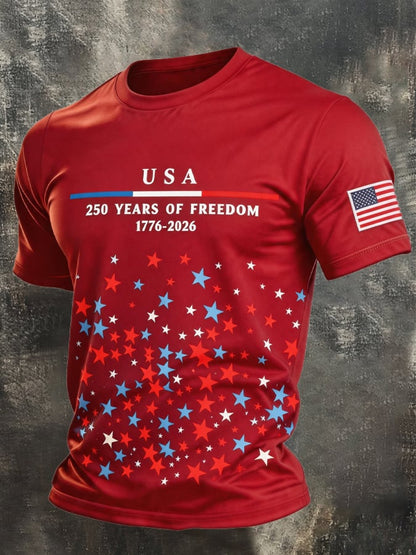 Men's Retro Independence Day Patriot Crew Neck T-Shirt