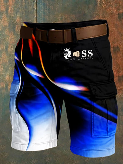 Men's Retro Letter Print Multi-Pocket Design Cargo Shorts
