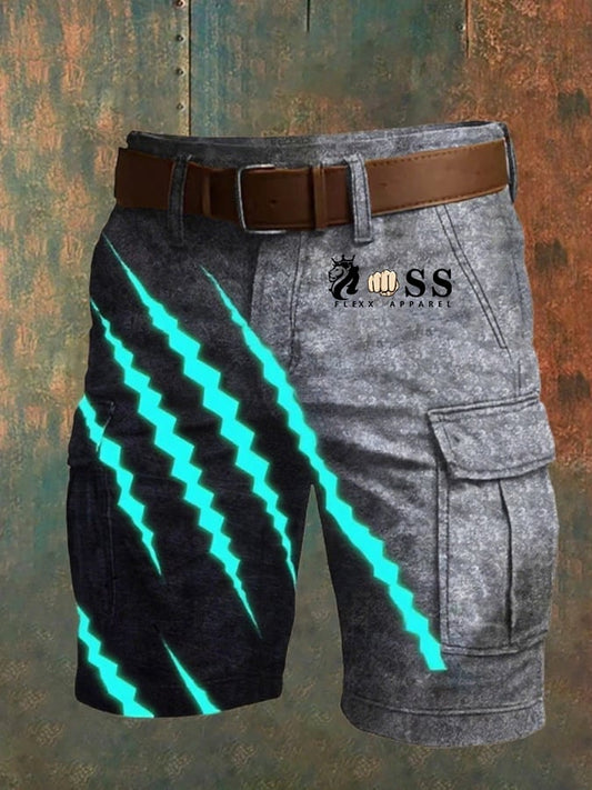 Men's Retro Letter Print Multi-Pocket Design Cargo Shorts