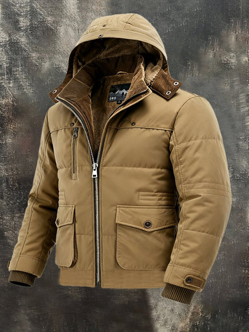 Men's Vintage Washed Cotton Plus Velvet Warm Outdoor Jacket