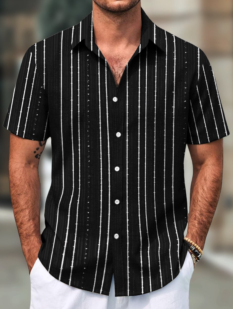 Men's Retro Casual Short Sleeve Faux Linen Lapel Shirt
