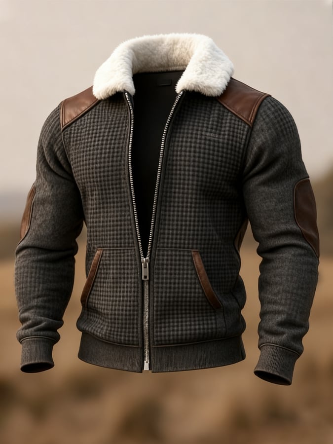 Men's Vintage Warm Suede Stitching Fur Lapel Western Jacket