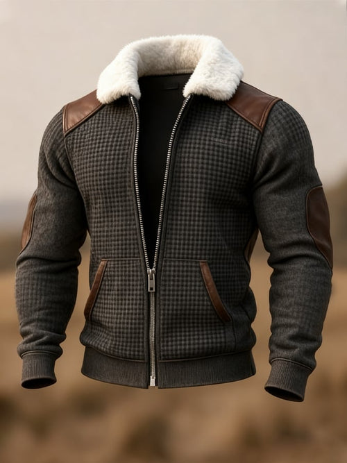 Men's Vintage Warm Suede Stitching Fur Lapel Western Jacket