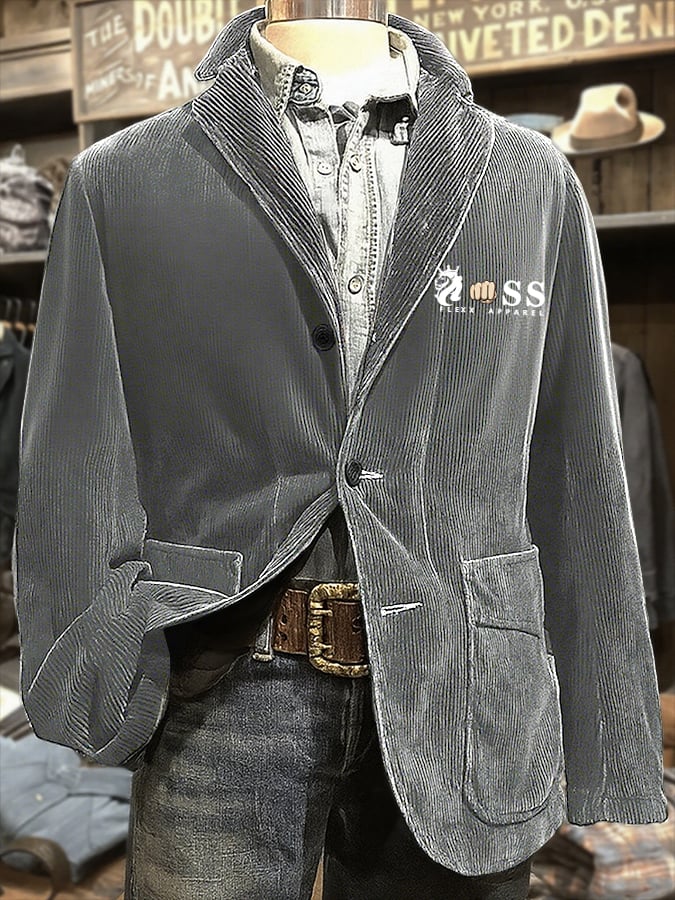 Men's Retro Letter Design Printed Casual Jacket