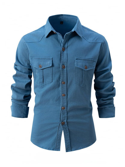 Men'S Fashionable Pure Cotton Washed Brushed Ripped Casual Long-Sleeved Shirt