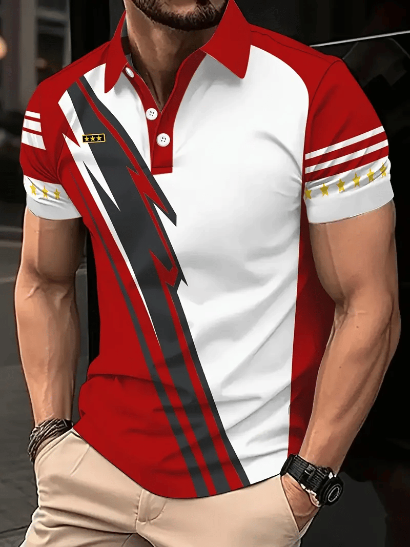 Men's Classic Business Logo Button Short Sleeve Polo Shirt