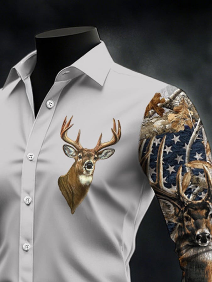 Men's Casual Simple Camouflage Elk Western Style Shirt