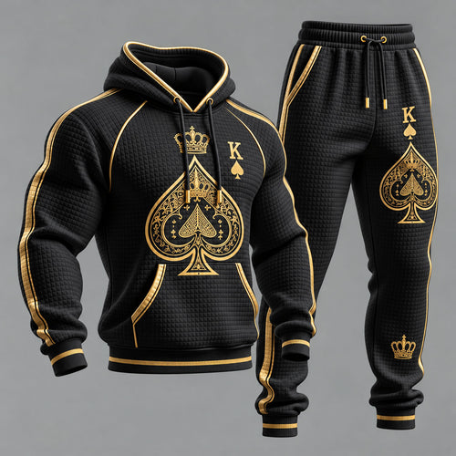 Men's Heart-Print Hooded Sweatshirt and Sweatpants Set