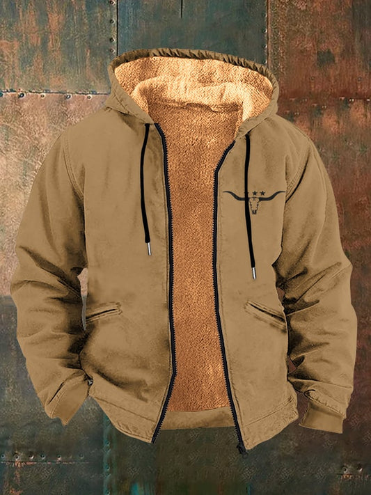 Men's Vintage Western Print Arctic Fleece Zip-Up Jacket