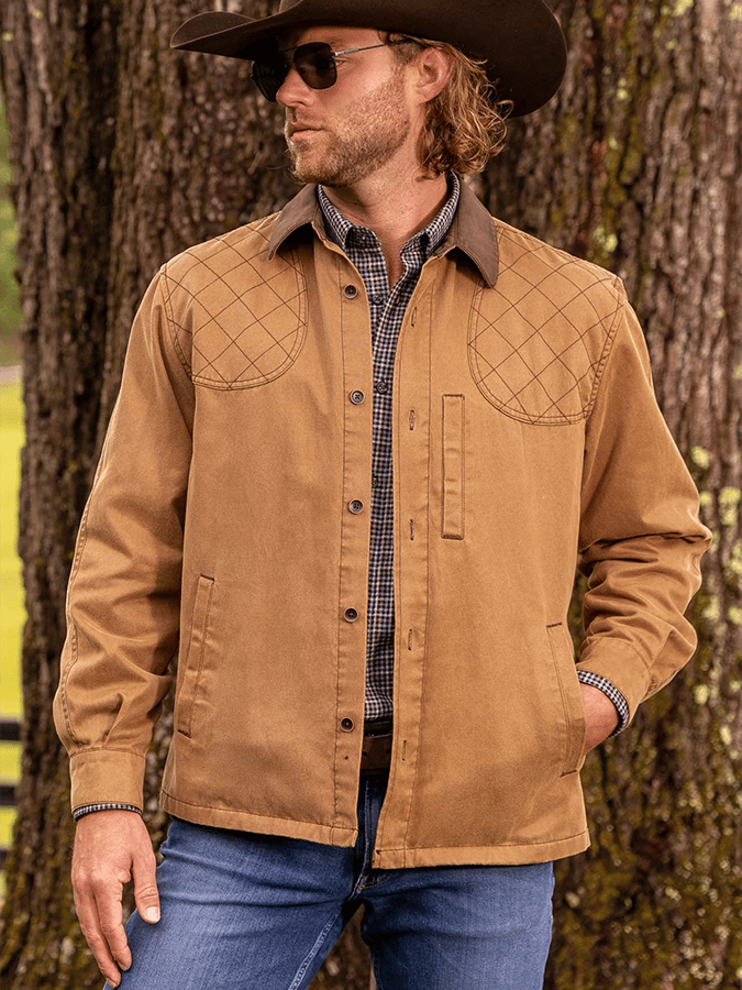 Men's Retro Western Colorblock Multi-Pocket Outdoor Outer Jacket
