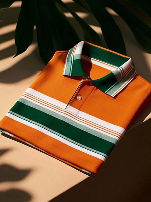Men's Classic Business Logo Button Short Sleeve Polo Shirt