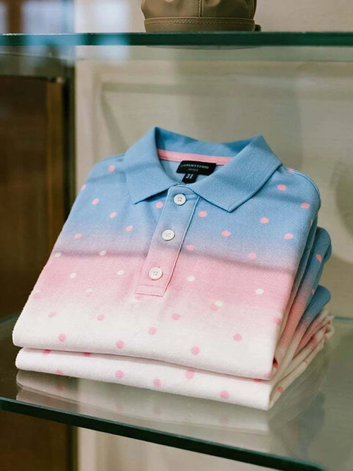 Men's Business Casual Gradient Polka Dot Button Short Sleeve Polo Shirt