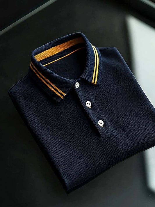 Men's Business Casual Simple Logo Button Short Sleeve Polo Shirt