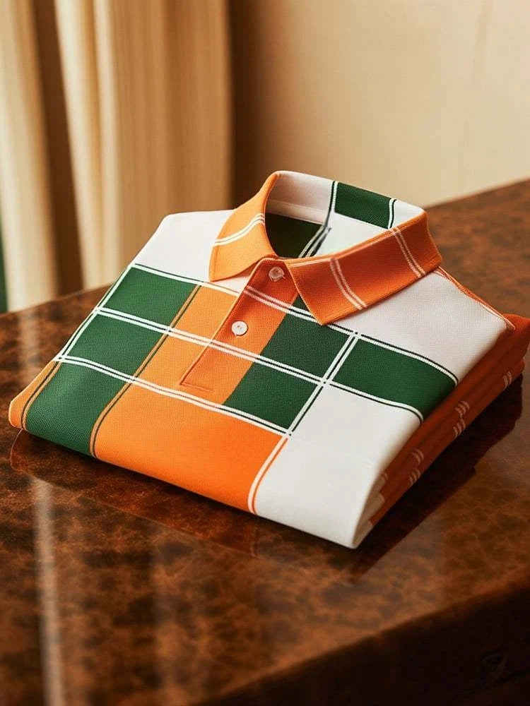 Men's Classic Business Logo Button Short Sleeve Polo Shirt
