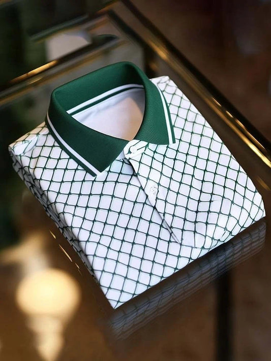 Men's Classic Business Logo Button Short Sleeve Polo Shirt