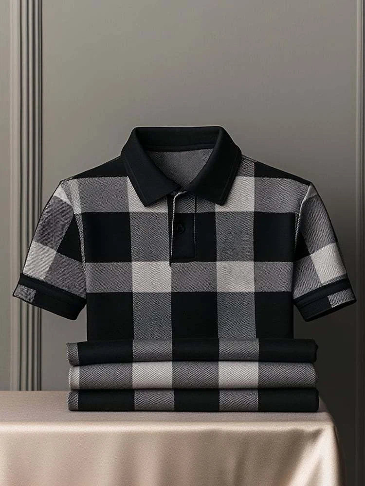 Men's Classic Business Logo Button Short Sleeve Polo Shirt