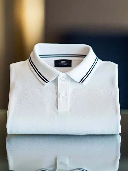 Men's Classic Business Solid Logo Button Short Sleeve Polo Shirt