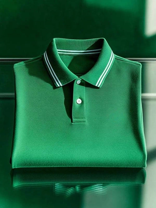 Men's Classic Business Solid Logo Button Short Sleeve Polo Shirt