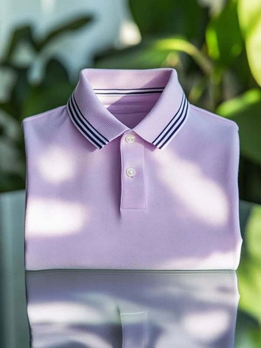Men's Classic Business Solid Logo Button Short Sleeve Polo Shirt