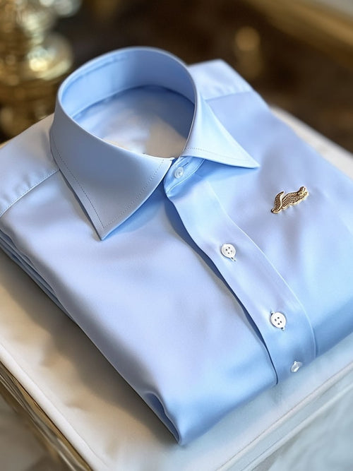 Men's Business Casual Embroidered Logo Lapel Short Sleeve Shirt