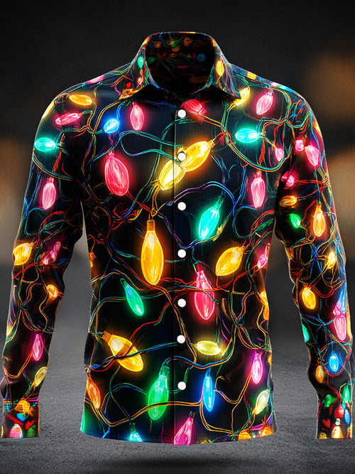 Men's Retro Casual Christmas Light Art Long-Sleeved Shirt
