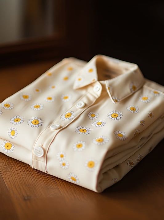 Men's Business Casual Floral Lapel Short Sleeve Shirt