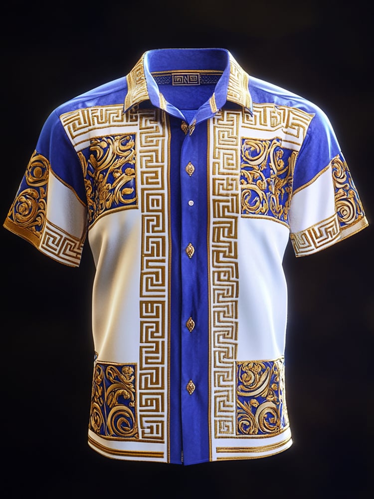 Men's Satin Luxe Print Short Sleeve Button Shirt