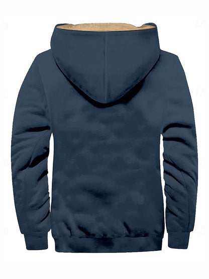Men's Retro Lettering Printed Arctic Fleece Zip-Up Jacket