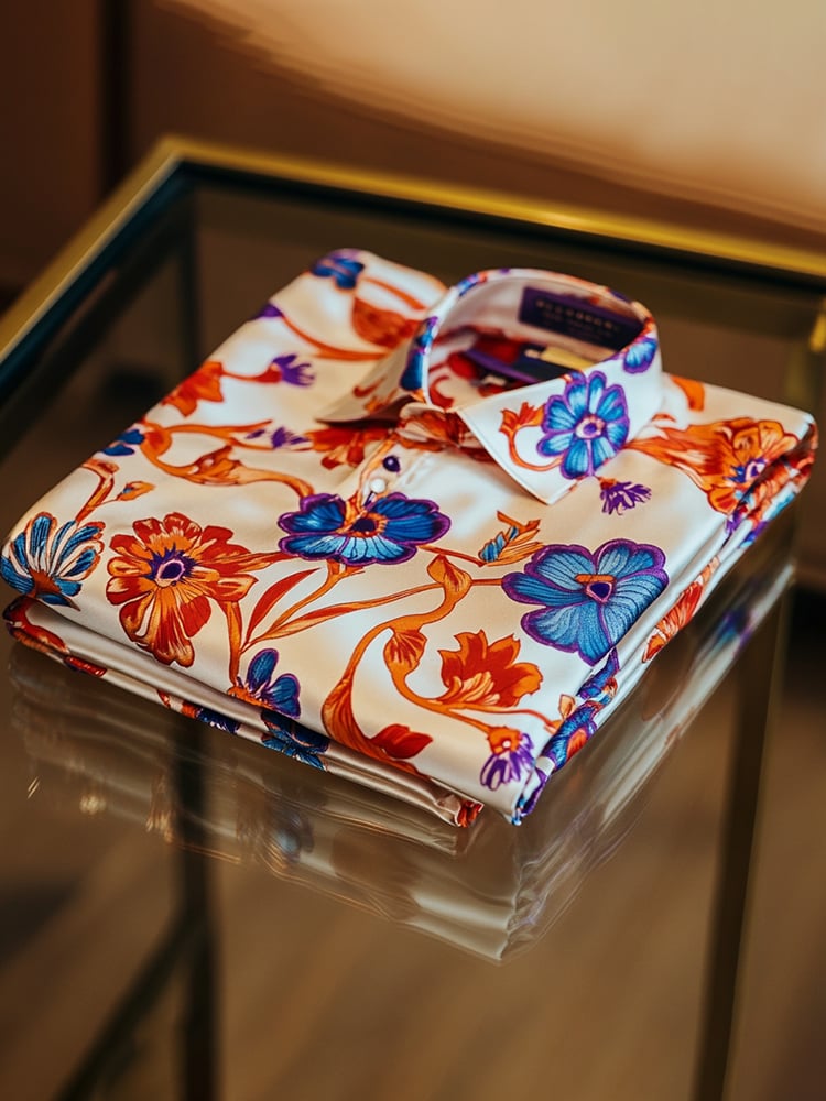 Men's Satin Luxe Print Short Sleeve Button Shirt