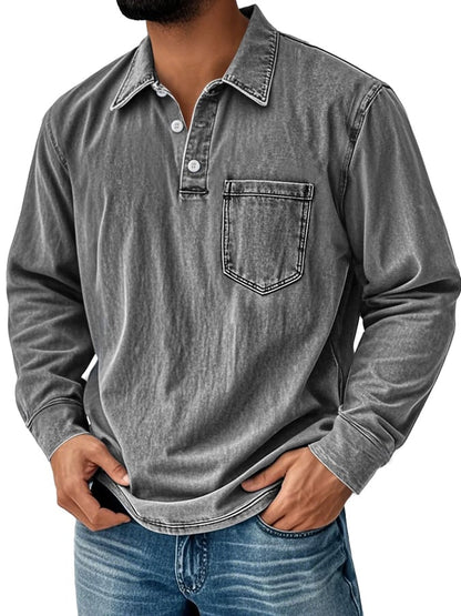 Men's Vintage Washed Distressed Pocket Polo Shirt