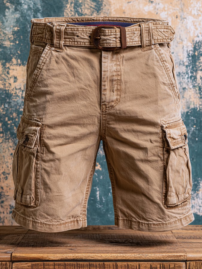 Men's Retro Outdoor Multi-Pocket 100% Cotton Washed Cargo Shorts