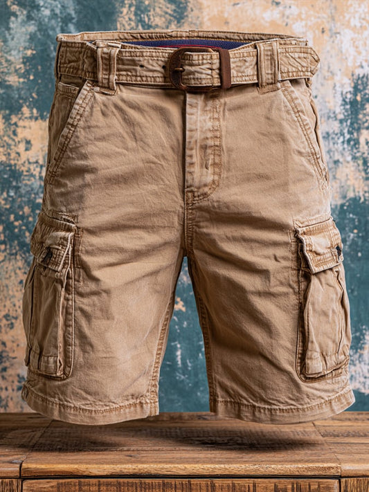 Men's Retro Outdoor Multi-Pocket 100% Cotton Washed Cargo Shorts