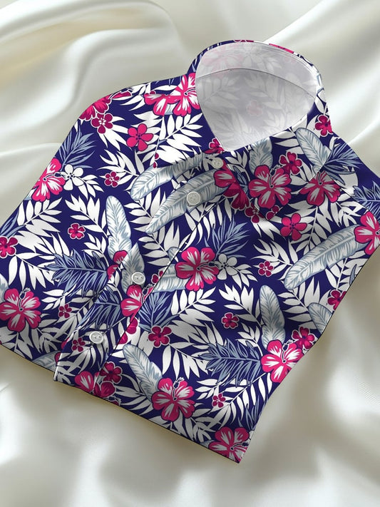 Men's Business Casual Floral Lapel Short Sleeve Shirt