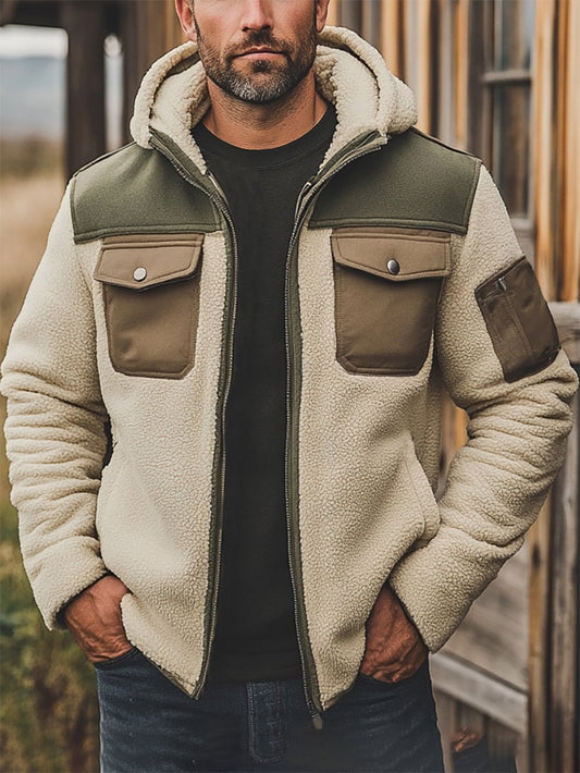 Men's Casual Colorblocking Rocker Fleece Hoody Jacket Coat