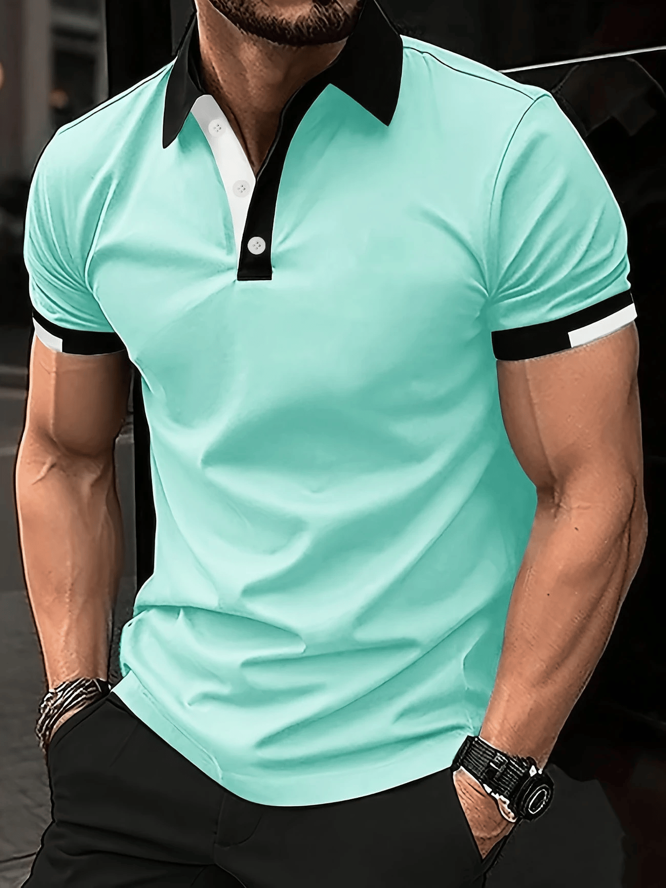 Men's Business Casual Logo Button Short Sleeve Polo Shirt