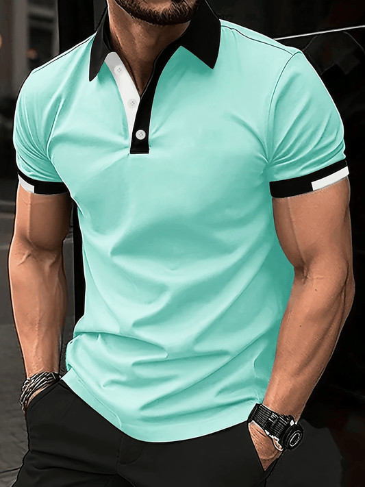Men's Business Casual Logo Button Short Sleeve Polo Shirt