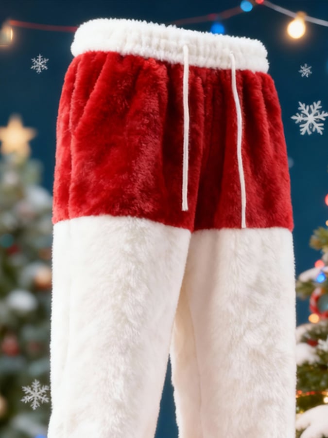 Men'S Plush Warm Color-Blocked Christmas Casual Trousers
