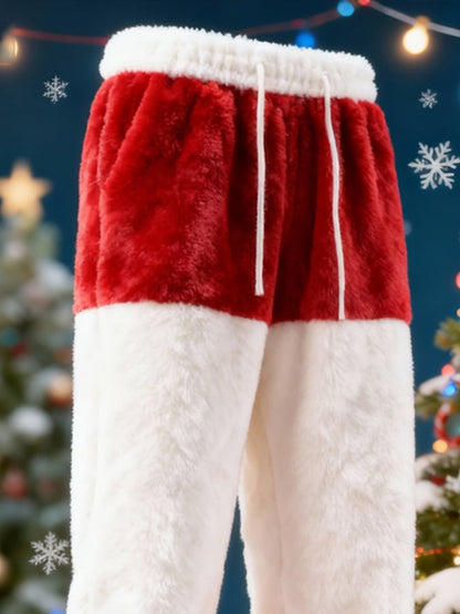 Men'S Plush Warm Color-Blocked Christmas Casual Trousers
