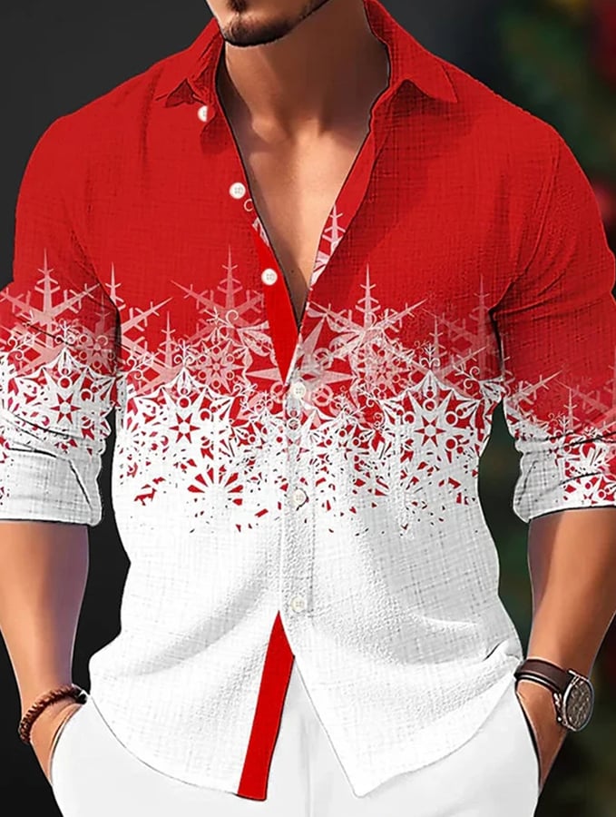 Men's Christmas Print Pocket Long Sleeve Shirt