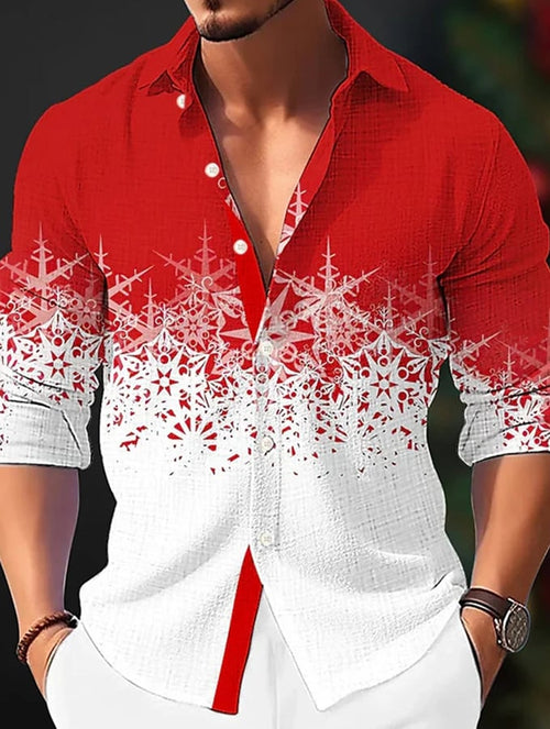 Men's Christmas Print Pocket Long Sleeve Shirt