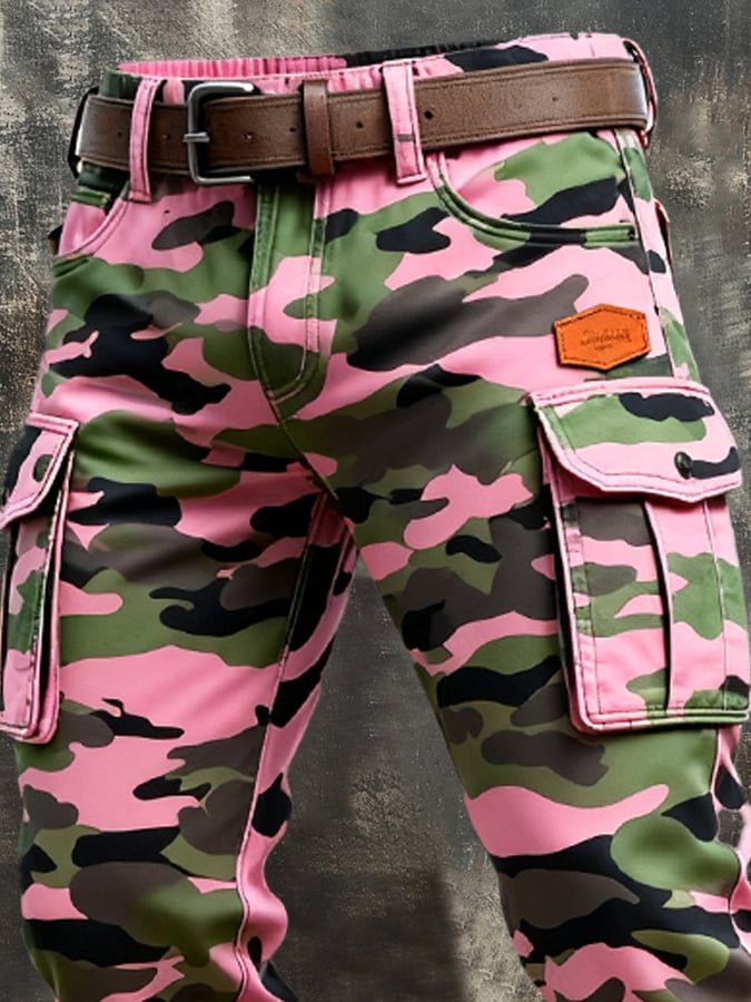 Men's Vintage Camouflage Distressed Pocket Work Pants