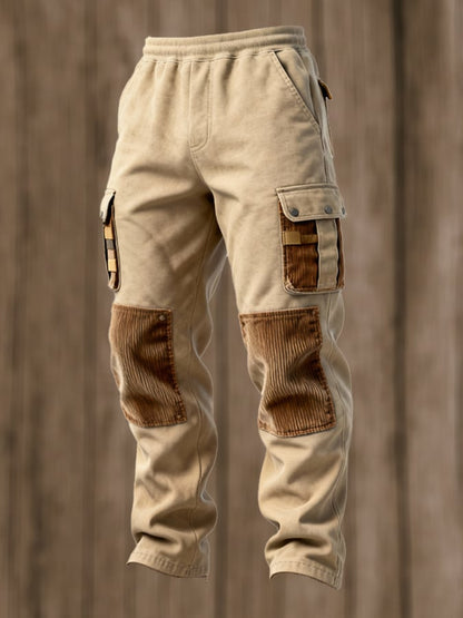 Men's Retro Stitching Functional Wear-Resistant Rip-Resistant Pocket Work Pants