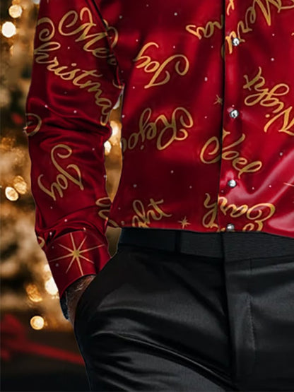 Men's Luxury Christmas Contrast Color Print Long Sleeve Shirt