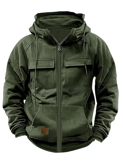 Men's Vintage Double Pocket Solid Color Comfort Zip Cardigan Jacket